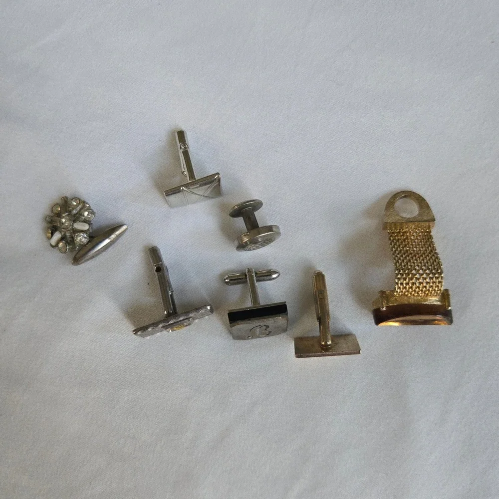 VTG Mixed Cufflinks Studs Lot of 7 Gold Silver Mismatched Singles Jewelry Bundle